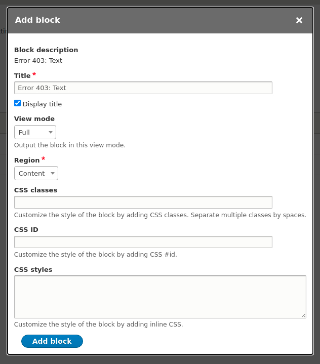 Page Manager: Add Block